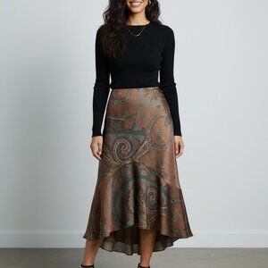 RALPH LAUREN SILK PAISLEY SLIP SKIRT TULIP BROWN 4P